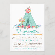 Convites de Chá de Bebê Boho TeePee Garota Rústica