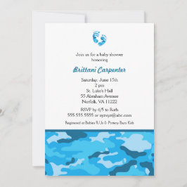 Convites de Chá de Bebê Camuflagem Menino Azul Beb