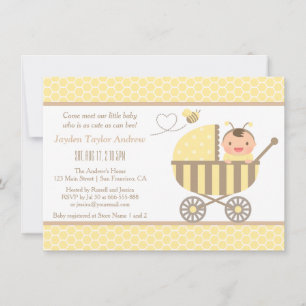 Convites de Chá de Bebê Carrinho Abelha Bumble Fof