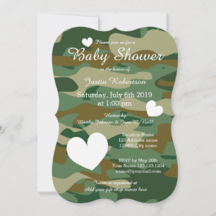 Convites de chá de bebê com camuflagem militar e c