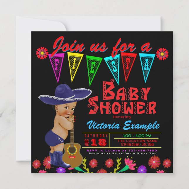 Convites de Chá de Bebê com Tema de Festa Mexicana (Frente)