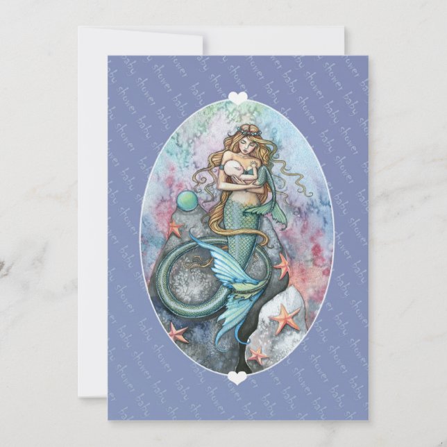 Convites de Chá de Bebê Convites de Mermaid e Bebê (Frente)