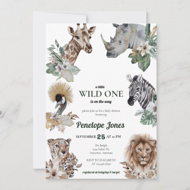Convites de Chá de Bebê de Animais da Selva Tropic (Frente)