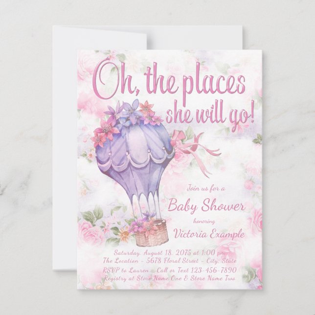 Convites de Chá de Bebê de Balão de Ar Quente (Frente)