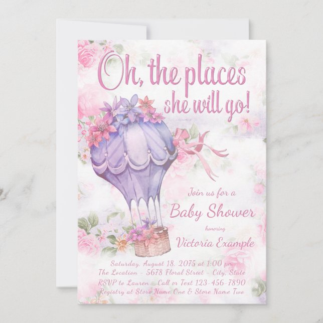 Convites de Chá de Bebê de Balão de Ar Quente para (Frente)