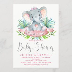 Convites de Chá de Bebê de Elefante para Meninas