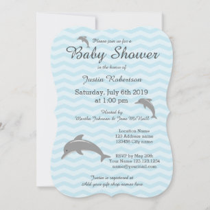 Convites de chá de bebê de golfinho azul e cinza