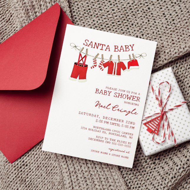 Convites de Chá de Bebê de Natal Santa Baby (Criador carregado)