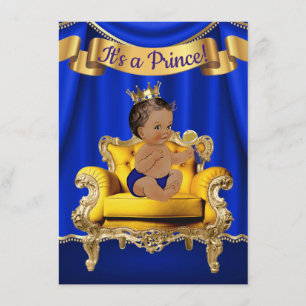 Convites de Chá de Bebê em Azul Real e Dourado par