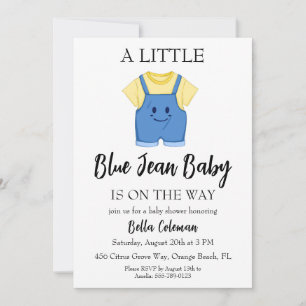 convites de chá de bebê em jeans azul