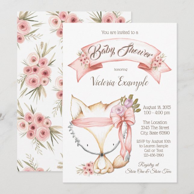 Convites de Chá de Bebê Menina Boho Fox (Frente/Verso)