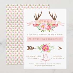 Convites de Chá de Bebê Menina com Chifre Tribal