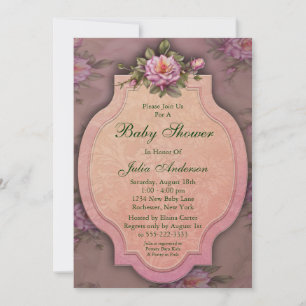 Convites de Chá de Bebê Menina com Rosas Rosa Anti