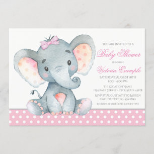 Convites de Chá de Bebê Menina Elefante