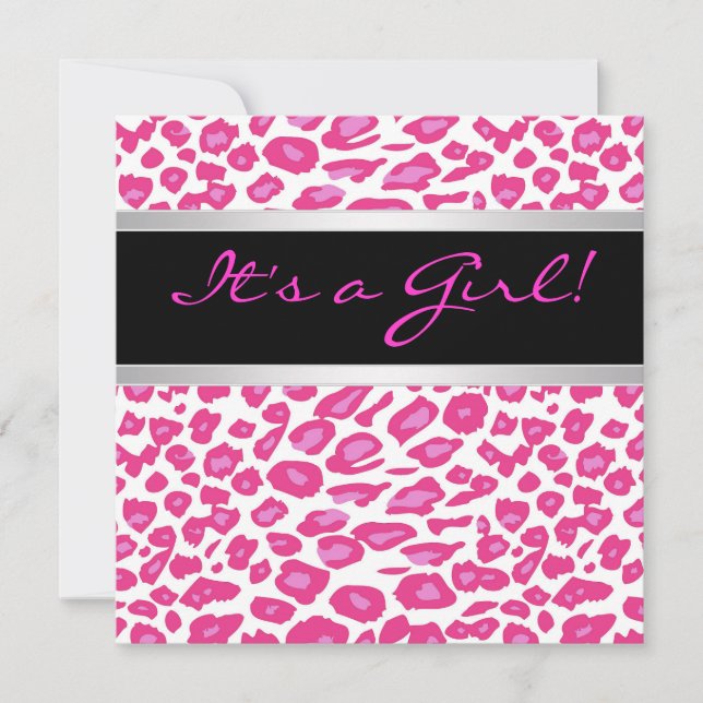 Convites de Chá de Bebê Menina Leopardo Rosa Vibra (Frente)
