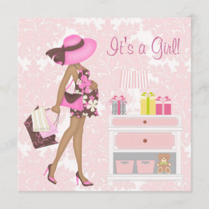 Convites de Chá de Bebê Menina Rosa Damask