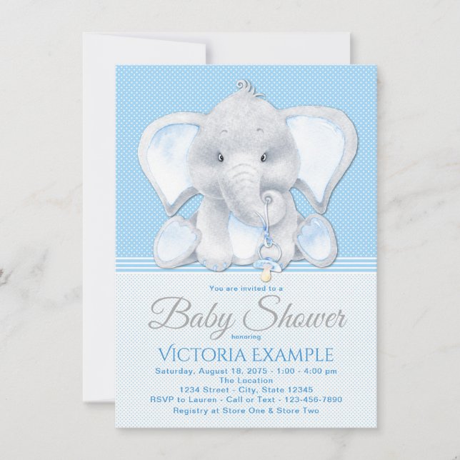 Convites de Chá de Bebê para Elefante Bebê Menino (Frente)