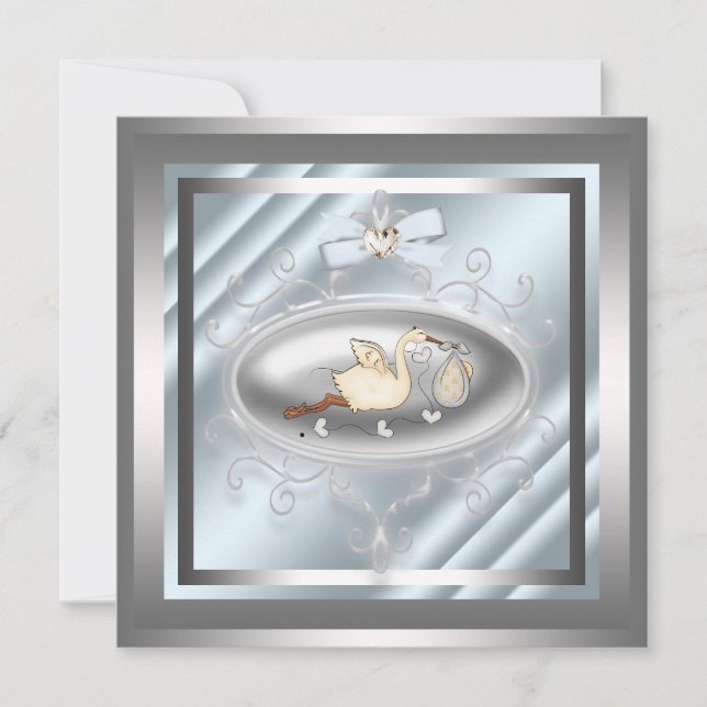 Convites de Chá de Bebê para Menino Azul Prateado  (Frente)