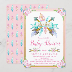 Convites de Chá de Bebê Pena de Seta Boho