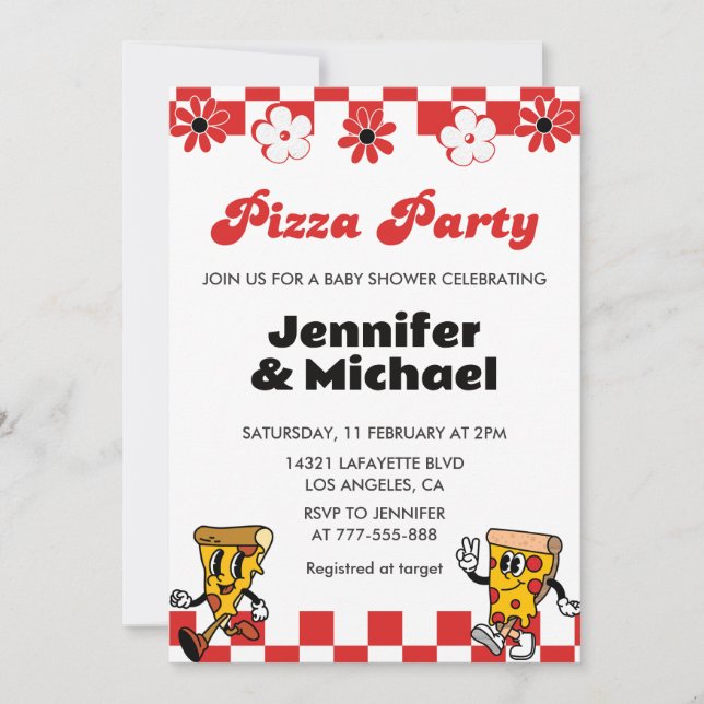 Convites de Chá de Bebê Pizza Festa de Pizza Chupe (Frente)
