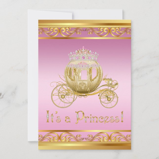 Convites de Chá de Bebê Princesa em Dourado Rosa L (Frente)