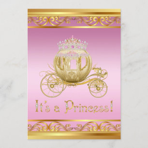 Convites de Chá de Bebê Princesa em Dourado Rosa L