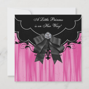 Convites de Chá de Bebê Princesa Preto Rosa Quente