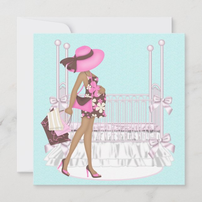 Convites de Chá de Bebê Rosa Marrom Azul Turquesa (Frente)