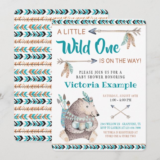 Convites de Chá de Bebê Tribal Wild One (Frente/Verso)