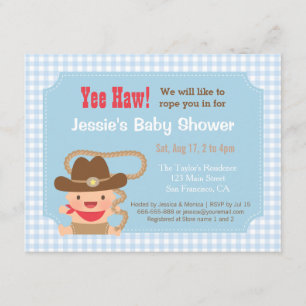 Convites de Chá de Bebê Western Gingham Cowboy