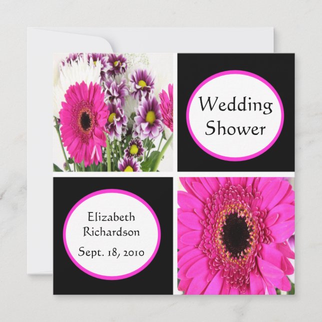 Convites de Chá de casamento Pink Daisy Squares (Frente)