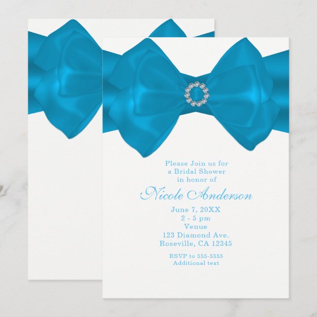 Convites de Chá de Noiva Blue Ribbon & Diamonds (Frente/Verso)