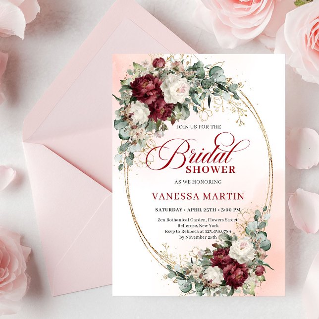 Convites de Chá de Noiva Boho Vermelho e Flores Br (Boho Red and White Flowers Bridal Shower Invitation)