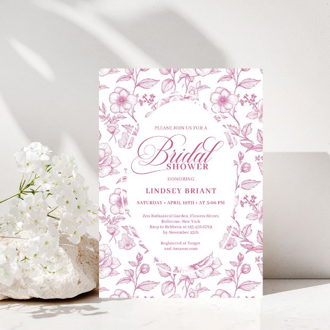 Convites de Chá de Noiva com Rosas Florais Clássic (Classic Floral Toile Roses Bridal Shower Invitation)