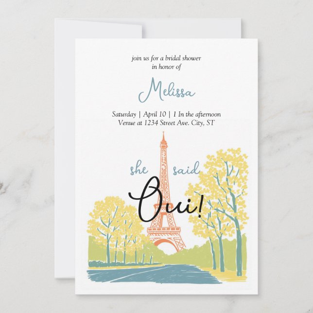 convites de chá de noiva da Torre Eiffel de Paris (Frente)