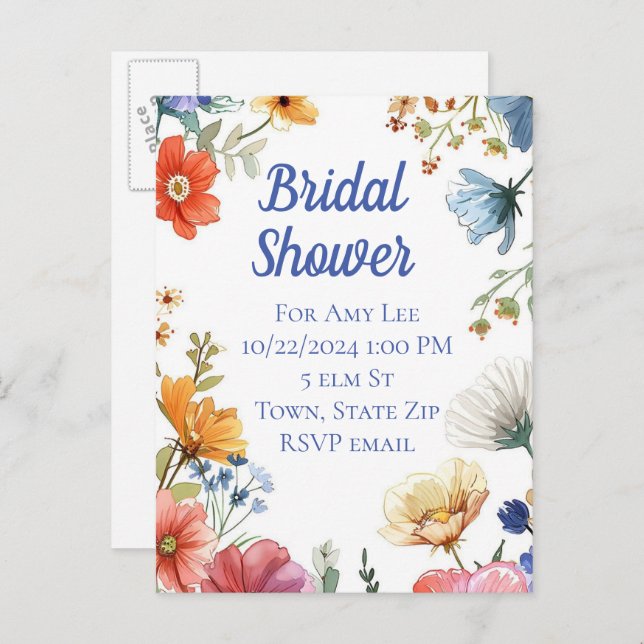 convites de chá de noiva em cartões-postais (Frente/Verso)