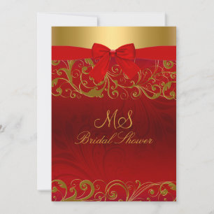 Convites de Chá de Noiva Red Gold Swirl & Bow