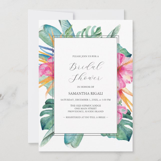 Convites de Chá de Noiva Tropical (Frente)