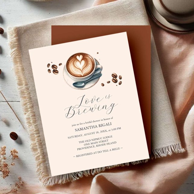 Convites de chá de panela De Café Que O Amor Está  (Fall bridal shower invitations love is brewing coffee theme hand drawn watercolor art DoTellABelle)