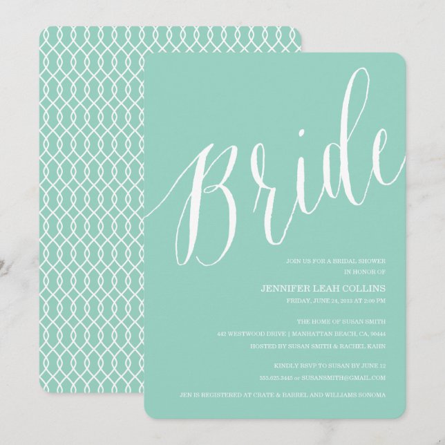 Convites de chá de panela de caligrafia azul (Frente/Verso)