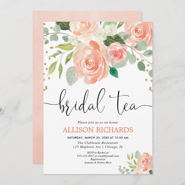 convites de chá de panela de festas de chá floral (Frente/Verso)