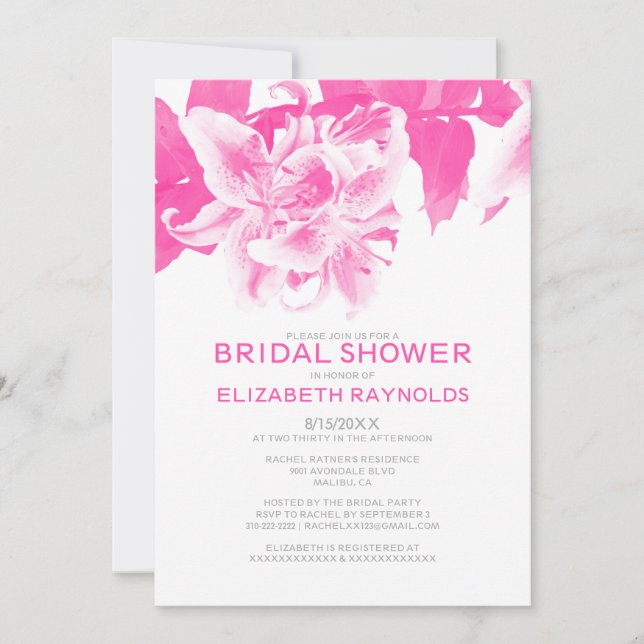 Convites de chá de panela de Flor Rosa (Frente)