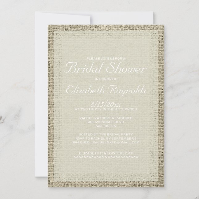 Convites de chá de panela de Ivory Burlap (Frente)