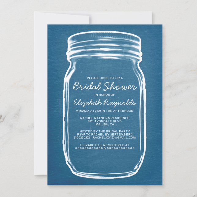 Convites de chá de panela de Mason Jar Azul e Bran (Frente)