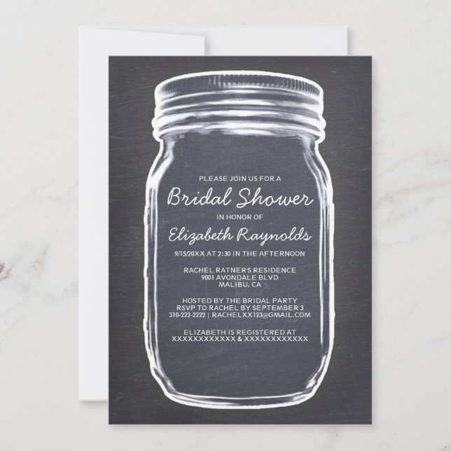 Convites de chá de panela de Mason Jar Preto e Bra (Frente)