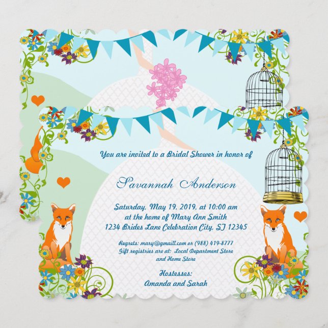 Convites de Chá de Panela de Noiva com Jardim de P (Frente/Verso)