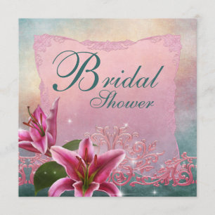 Convites de Chá de Panela de Noiva Lírio Rosa Azul