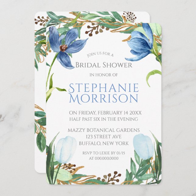 Convites de chá de panela de pedúnculo azul (Frente/Verso)