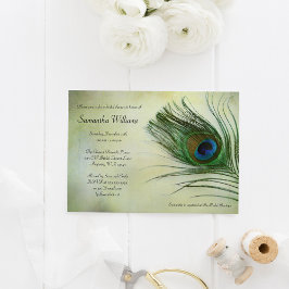 Convites de chá de panela de penas de peacock Vint