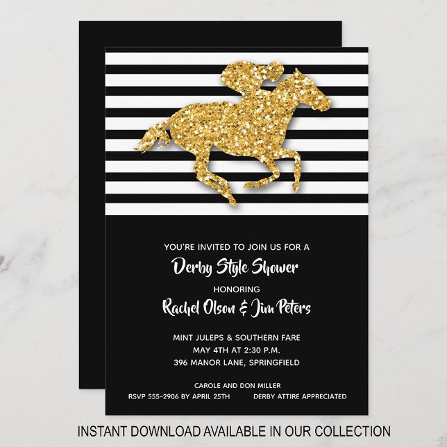 Convites de chá de panela Derby Dourados com Strip (INSTANT DOWNLOAD available in our collection to send your invitations digitally.)